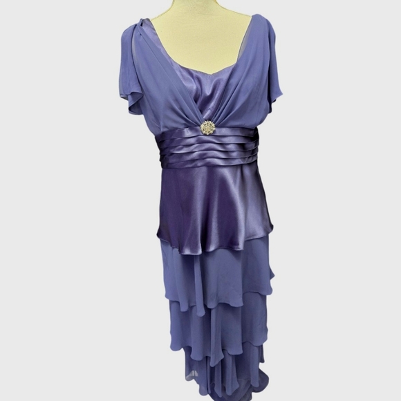 Patra deep periwinkle navy blue tiered maxi mother of the bride evening gown - Picture 1 of 9